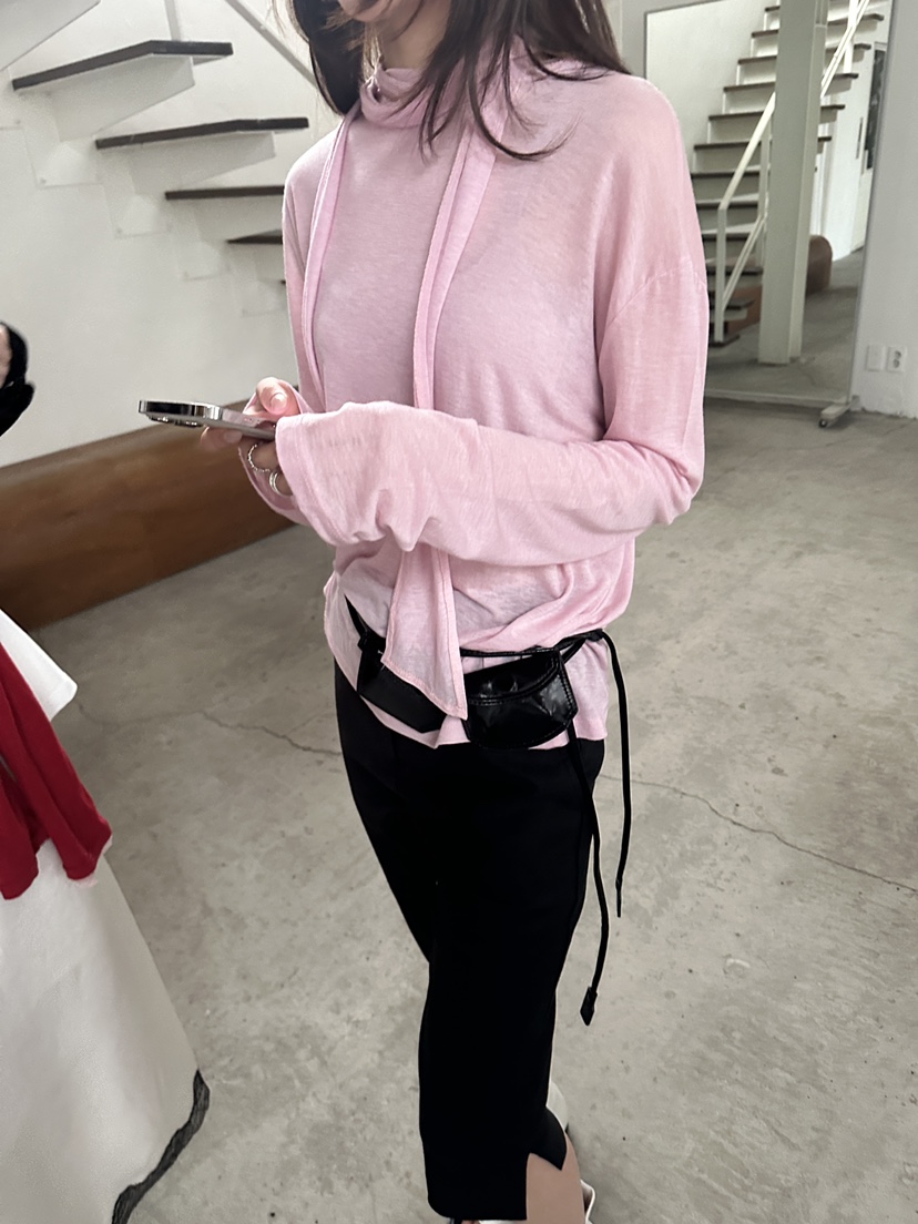 BOWIE韓國直郵實拍女士新款時尚推薦職業長袖T恤圍巾寬松BOWIE長袖T恤