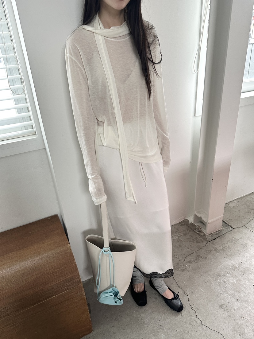 BOWIE韓國直郵實拍女士新款時尚推薦職業長袖T恤圍巾寬松BOWIE長袖T恤