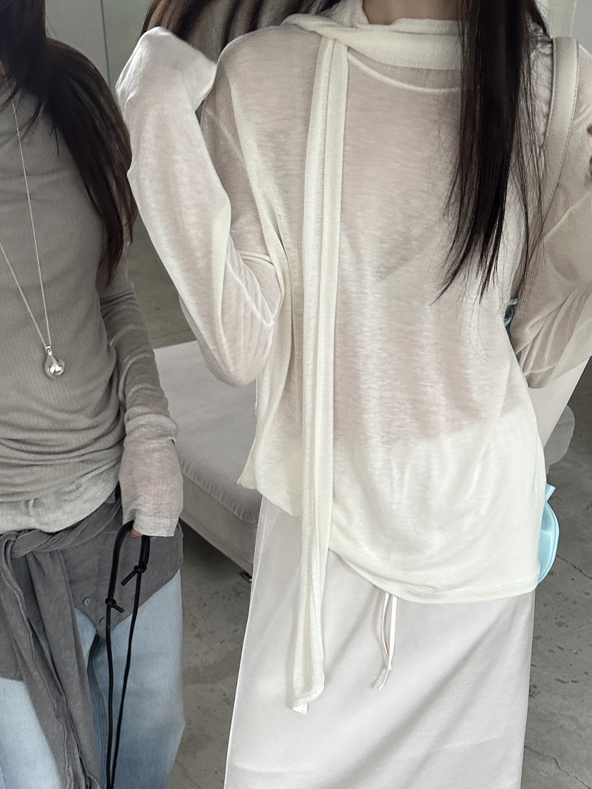 BOWIE韓國直郵實拍女士新款時尚推薦職業長袖T恤圍巾寬松BOWIE長袖T恤