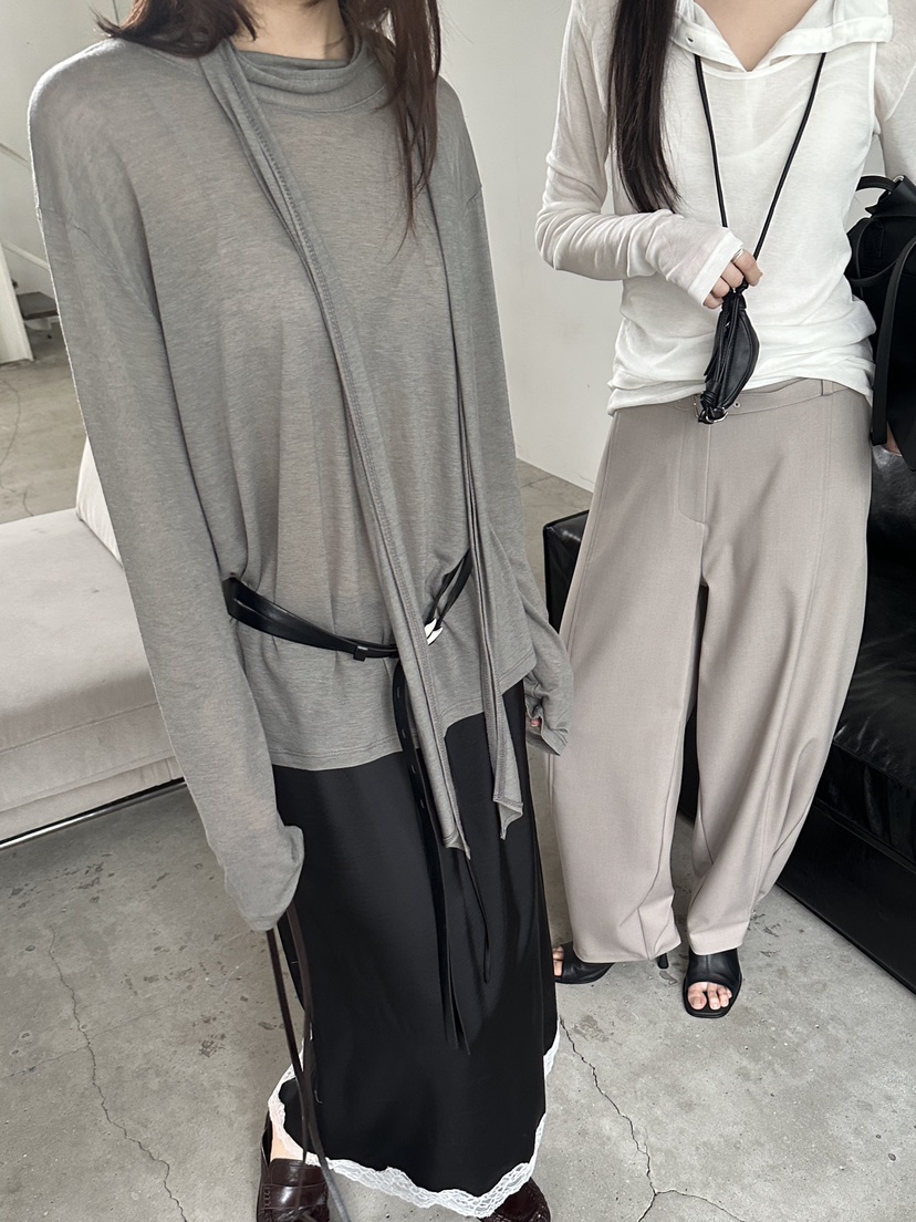 BOWIE韓國直郵實拍女士新款時尚推薦職業長袖T恤圍巾寬松BOWIE長袖T恤