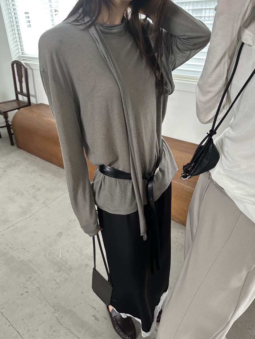 BOWIE韓國直郵實拍女士新款時尚推薦職業長袖T恤圍巾寬松BOWIE長袖T恤