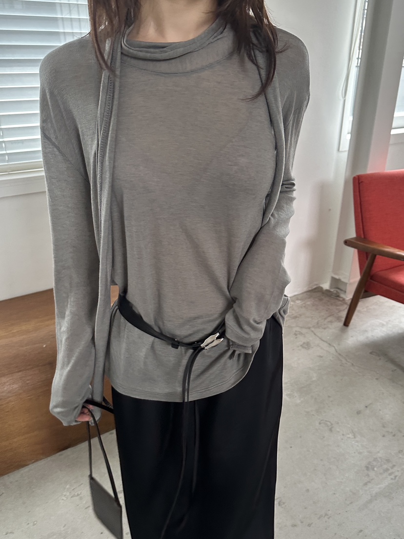 BOWIE韓國直郵實拍女士新款時尚推薦職業長袖T恤圍巾寬松BOWIE長袖T恤