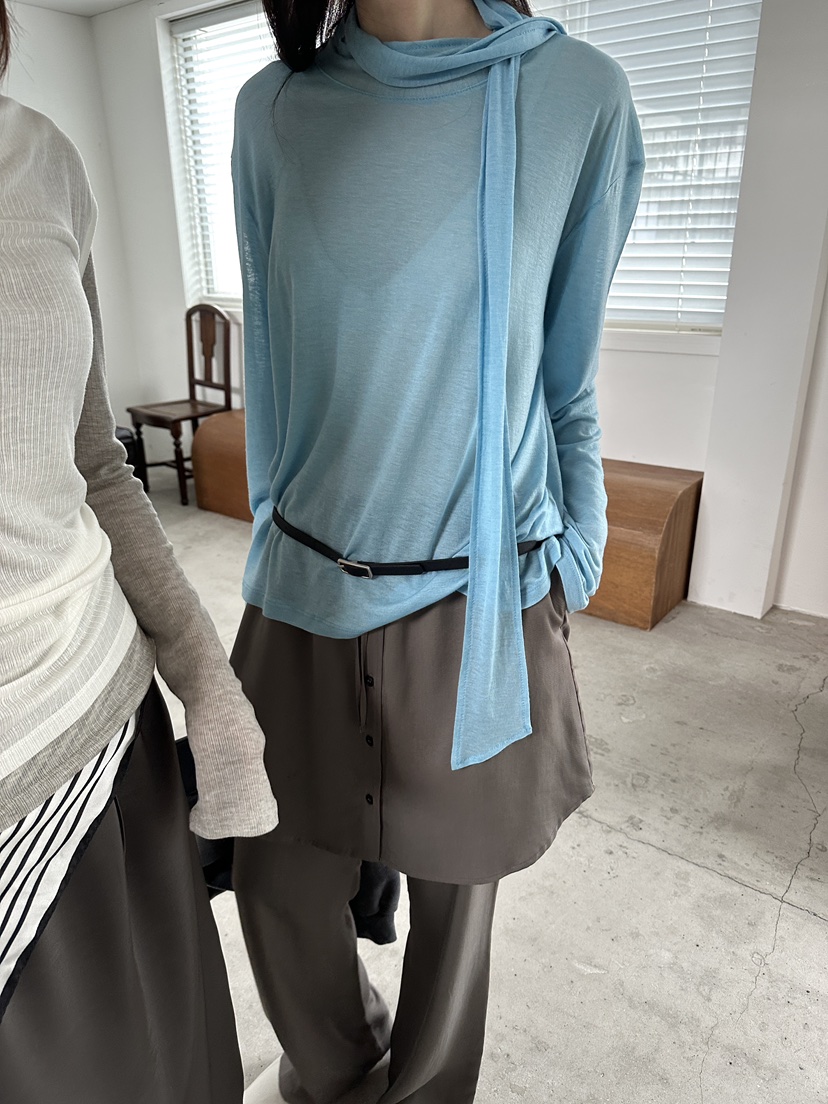 BOWIE韓國直郵實拍女士新款時尚推薦職業長袖T恤圍巾寬松BOWIE長袖T恤