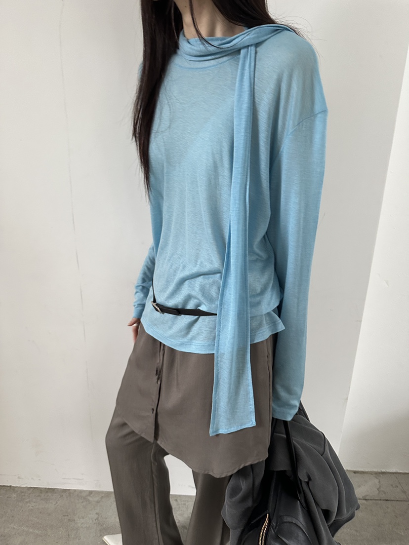 BOWIE韓國直郵實拍女士新款時尚推薦職業長袖T恤圍巾寬松BOWIE長袖T恤