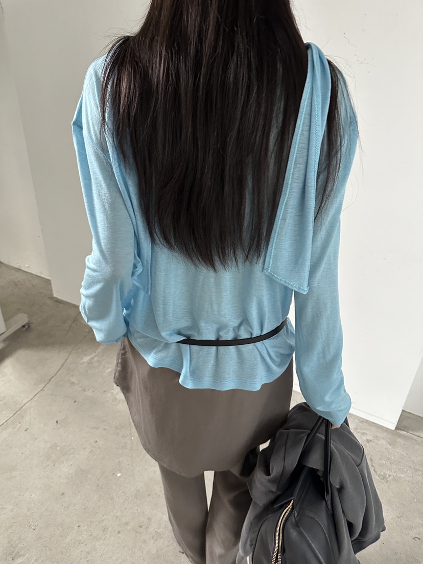 BOWIE韓國直郵實拍女士新款時尚推薦職業長袖T恤圍巾寬松BOWIE長袖T恤