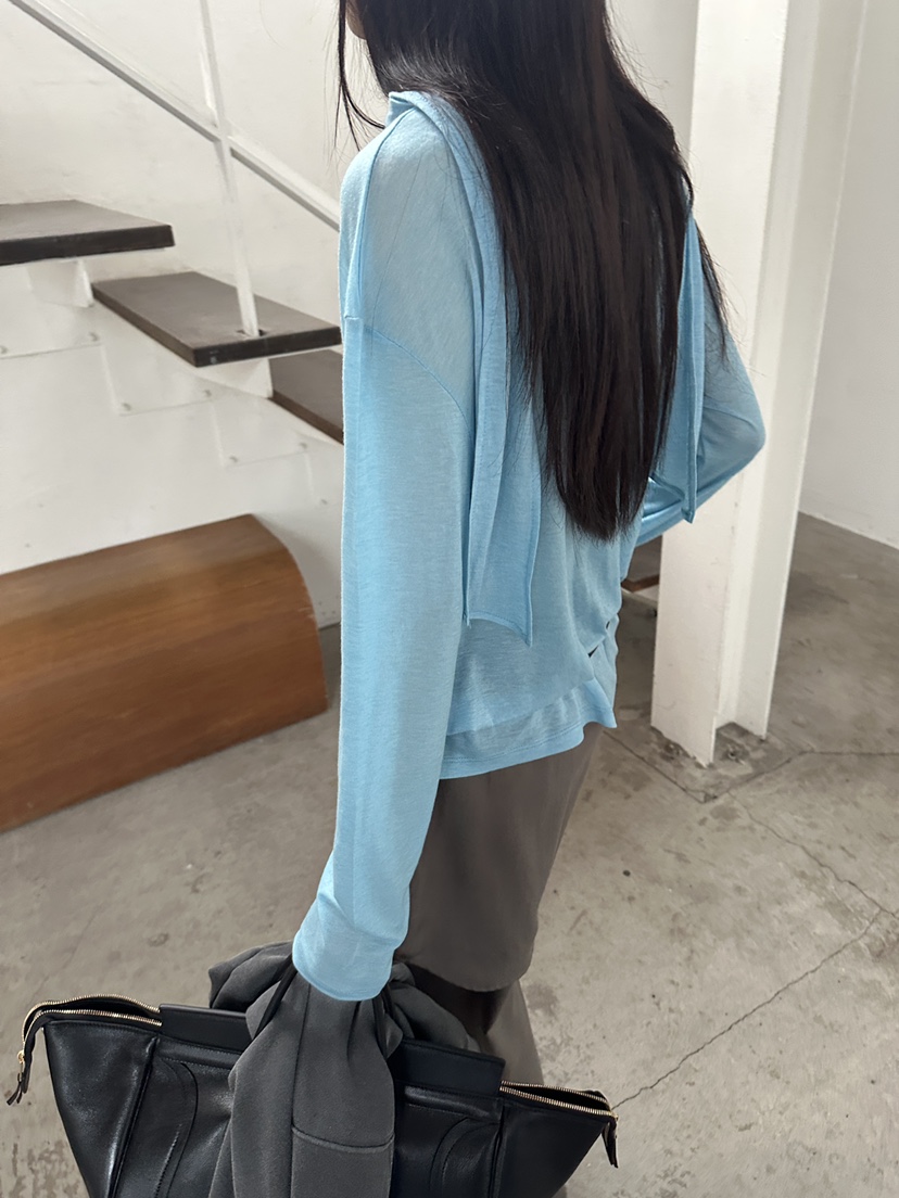 BOWIE韓國直郵實拍女士新款時尚推薦職業長袖T恤圍巾寬松BOWIE長袖T恤