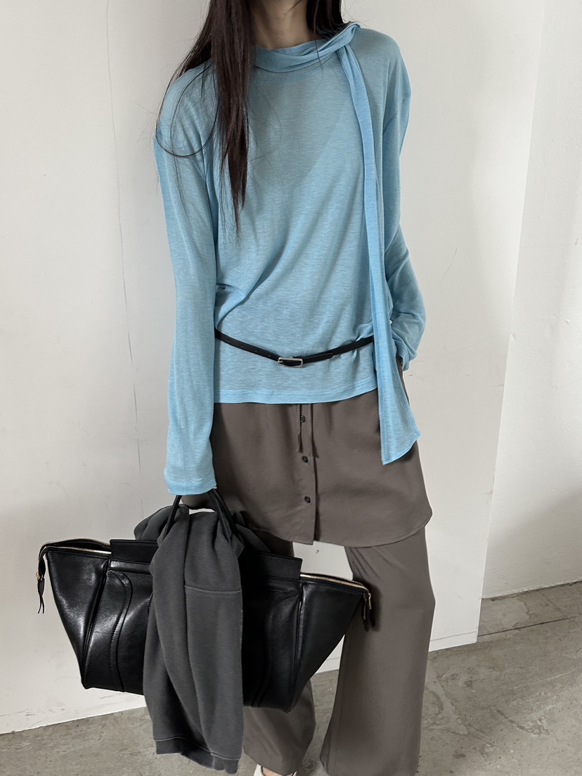 BOWIE韓國直郵實拍女士新款時尚推薦職業長袖T恤圍巾寬松BOWIE長袖T恤