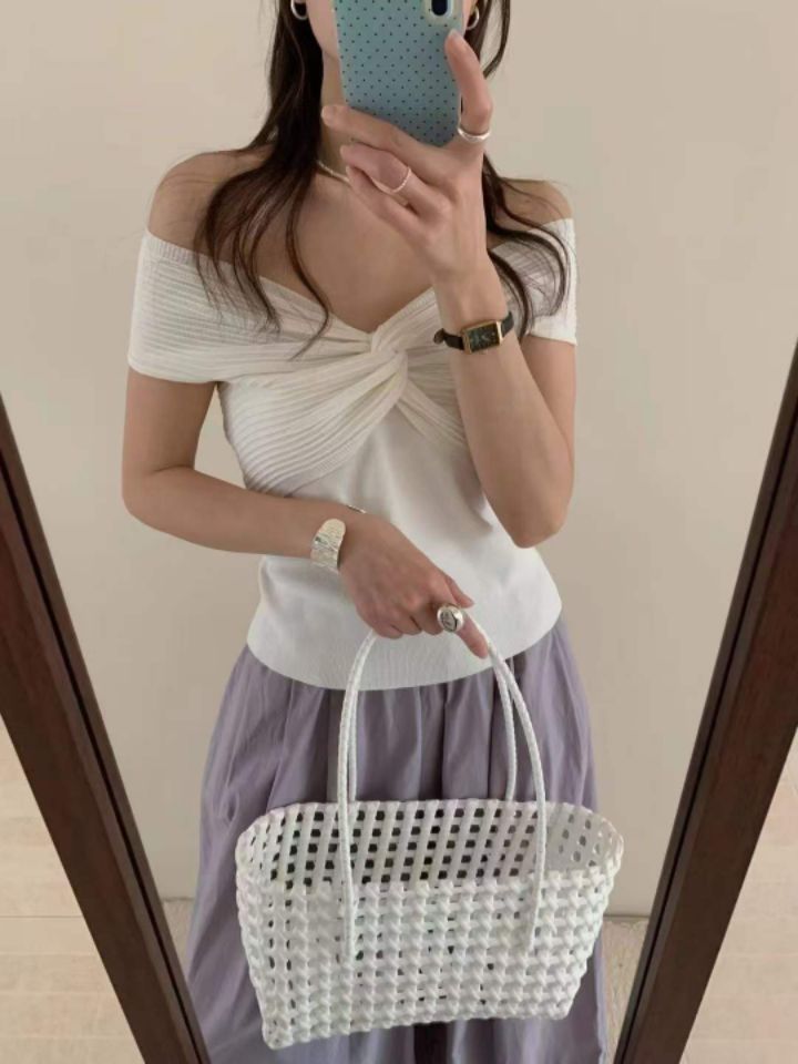 CRONG韓國代購女士新品推薦26春夏熱賣休閑職業針織衫露肩CRONG針織衫