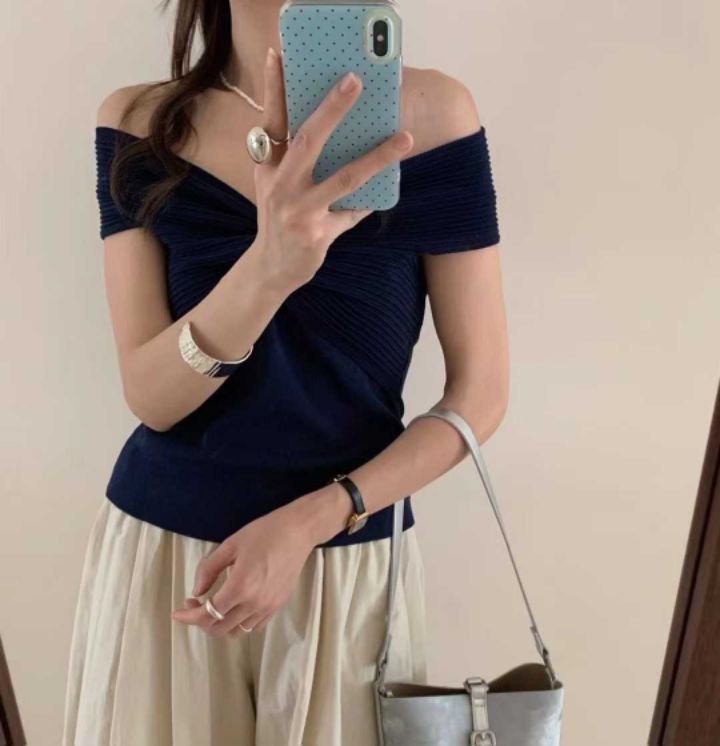 CRONG韓國代購女士新品推薦26春夏熱賣休閑職業針織衫露肩CRONG針織衫