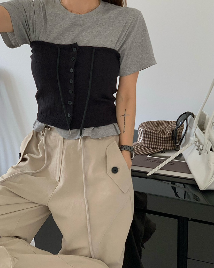 REVE CITE-L韓國東大門直郵女士新品熱賣吊帶背心不含內搭羅紋REVE CITE-L吊帶/背心