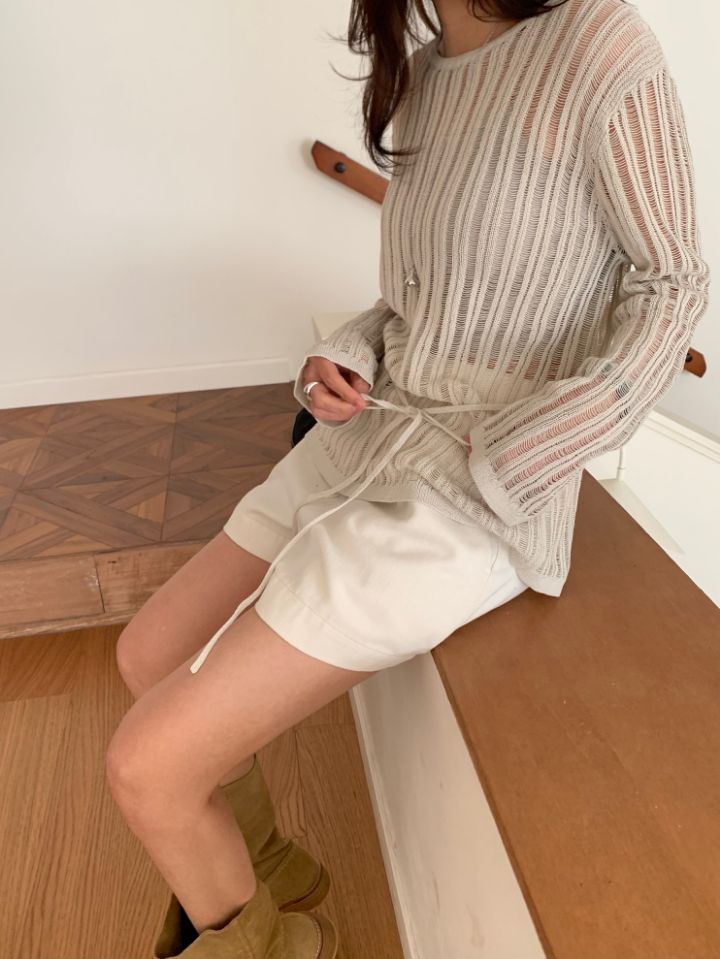 KOMOREBI韓國直郵實拍女士新品時尚熱賣人氣針織衫含腰繩KOMOREBI針織衫