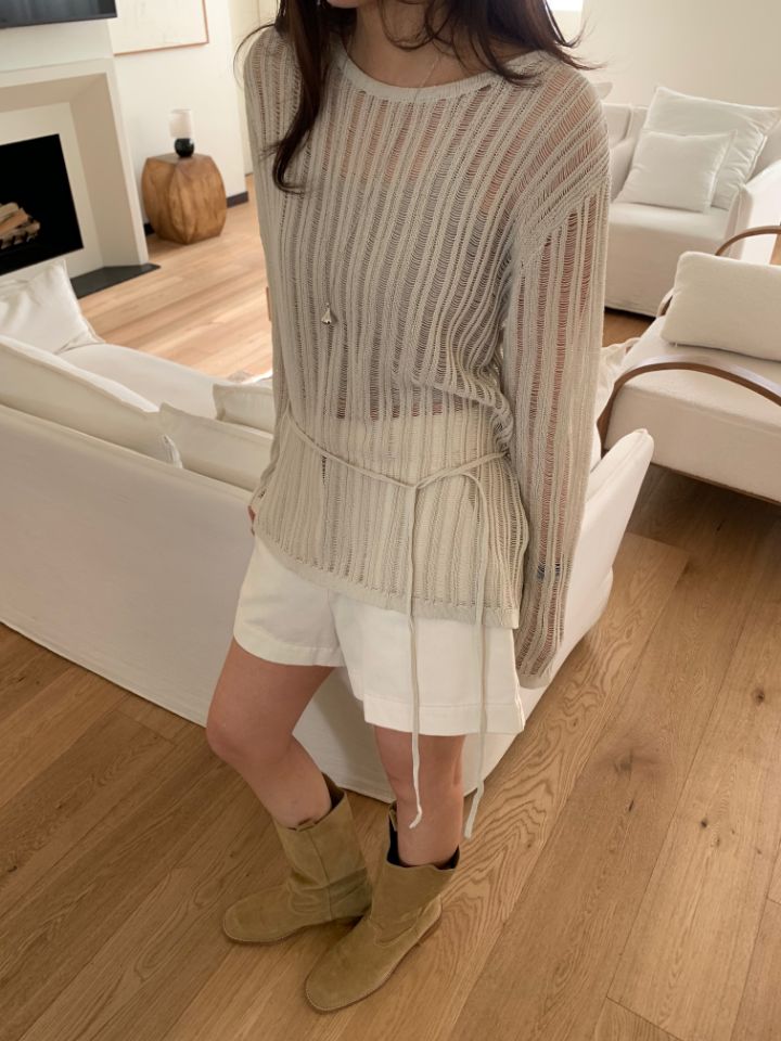 KOMOREBI韓國直郵實拍女士新品時尚熱賣人氣針織衫含腰繩KOMOREBI針織衫