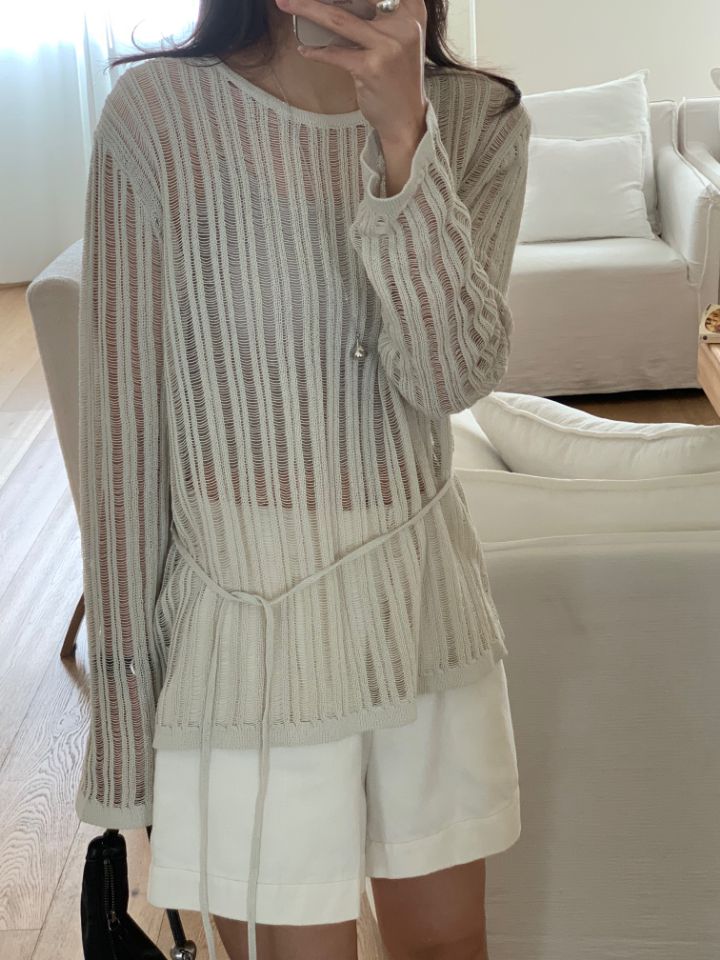 KOMOREBI韓國直郵實拍女士新品時尚熱賣人氣針織衫含腰繩KOMOREBI針織衫