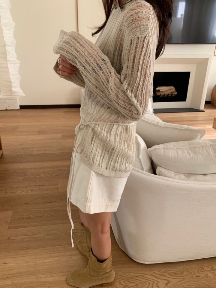 KOMOREBI韓國直郵實拍女士新品時尚熱賣人氣針織衫含腰繩KOMOREBI針織衫