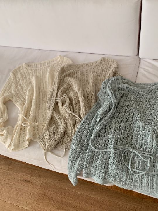 KOMOREBI韓國直郵實拍女士新品時尚熱賣人氣針織衫含腰繩KOMOREBI針織衫