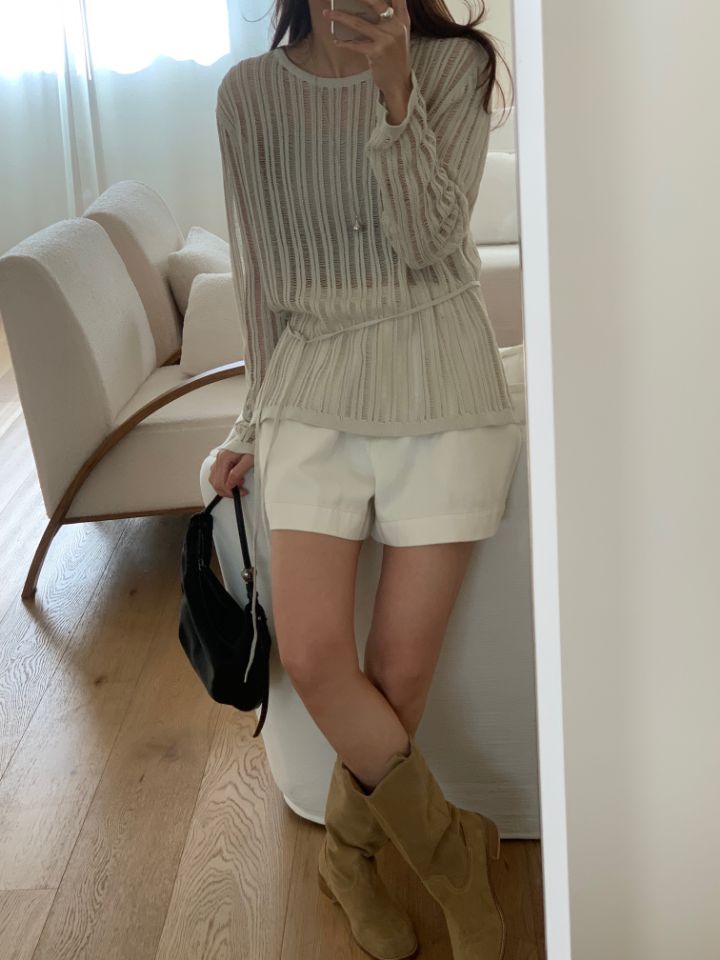 KOMOREBI韓國直郵實拍女士新品時尚熱賣人氣針織衫含腰繩KOMOREBI針織衫