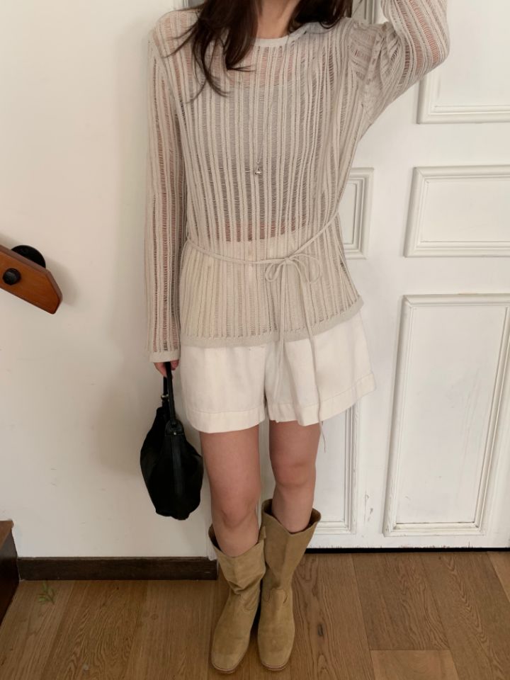 KOMOREBI韓國直郵實拍女士新品時尚熱賣人氣針織衫含腰繩KOMOREBI針織衫