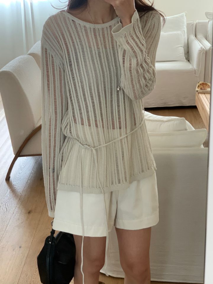 KOMOREBI韓國直郵實拍女士新品時尚熱賣人氣針織衫含腰繩KOMOREBI針織衫