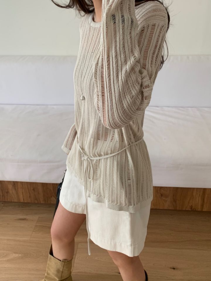 KOMOREBI韓國直郵實拍女士新品時尚熱賣人氣針織衫含腰繩KOMOREBI針織衫