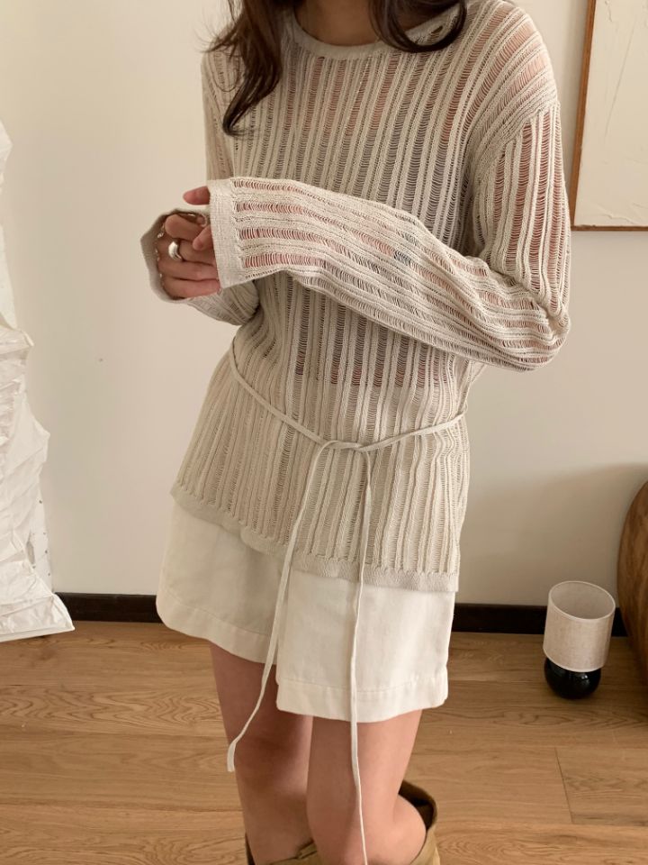 KOMOREBI韓國直郵實拍女士新品時尚熱賣人氣針織衫含腰繩KOMOREBI針織衫