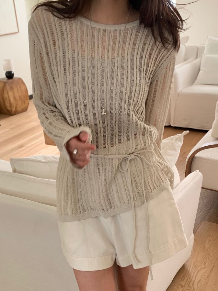 KOMOREBI韓國直郵實拍女士新品時尚熱賣人氣針織衫含腰繩KOMOREBI針織衫