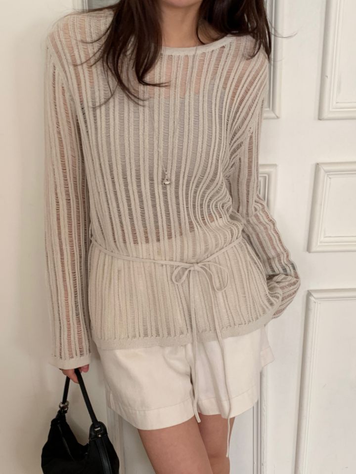 KOMOREBI韓國直郵實拍女士新品時尚熱賣人氣針織衫含腰繩KOMOREBI針織衫圖色2