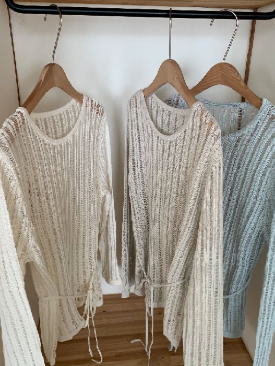 KOMOREBI韓國直郵實拍女士新品時尚熱賣人氣針織衫含腰繩KOMOREBI針織衫圖色3左三色