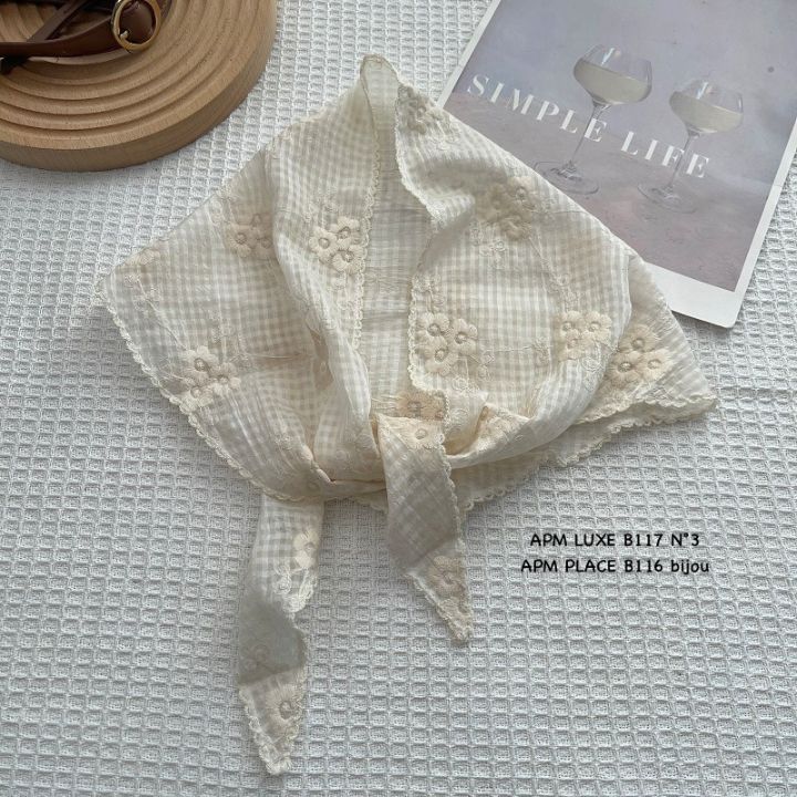 N3韓國東大門代購女士新款人氣時尚休閑圍巾披肩刺繡格子N3圍巾/披肩