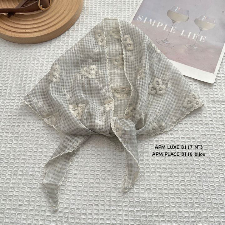 N3韓國東大門代購女士新款人氣時尚休閑圍巾披肩刺繡格子N3圍巾/披肩