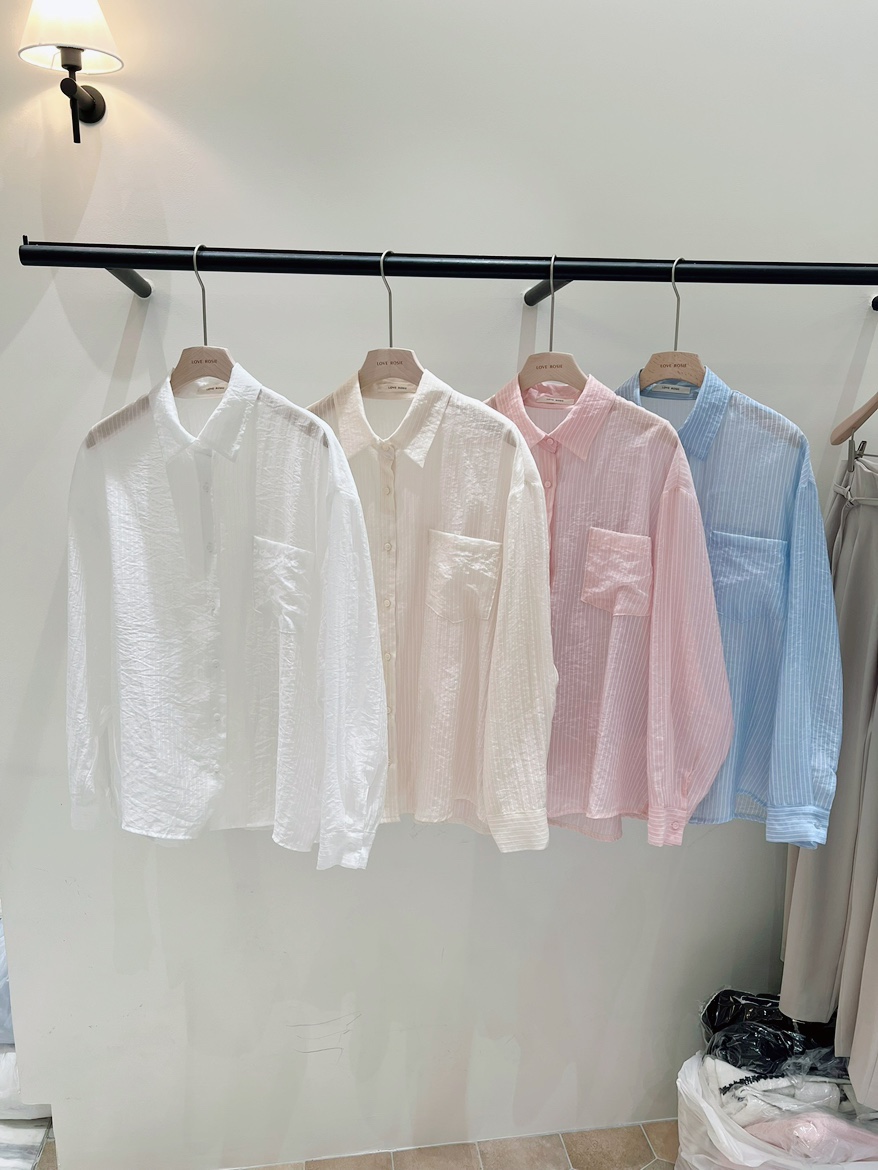 LOVE ROSIE韓國東大門直郵女裝新款人氣26春夏襯衫蕾絲衫條紋LOVE ROSIE襯衫/蕾絲衫圖色3左三色