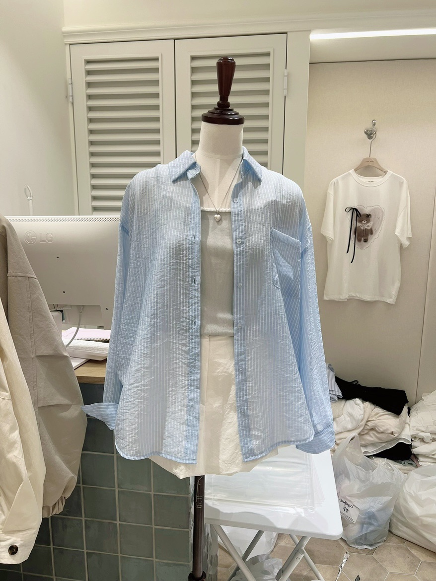 LOVE ROSIE韓國東大門直郵女裝新款人氣26春夏襯衫蕾絲衫條紋LOVE ROSIE襯衫/蕾絲衫圖色4