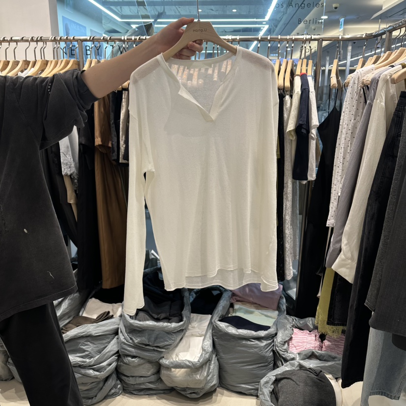 HONG.U韓國東大門直郵女士新品職業人氣26春夏長袖T恤亞麻HONG.U長袖T恤圖色1