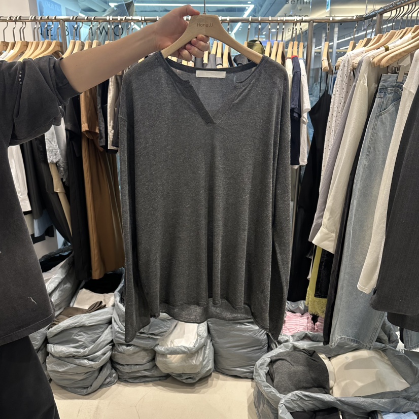 HONG.U韓國東大門直郵女士新品職業人氣26春夏長袖T恤亞麻HONG.U長袖T恤圖色2
