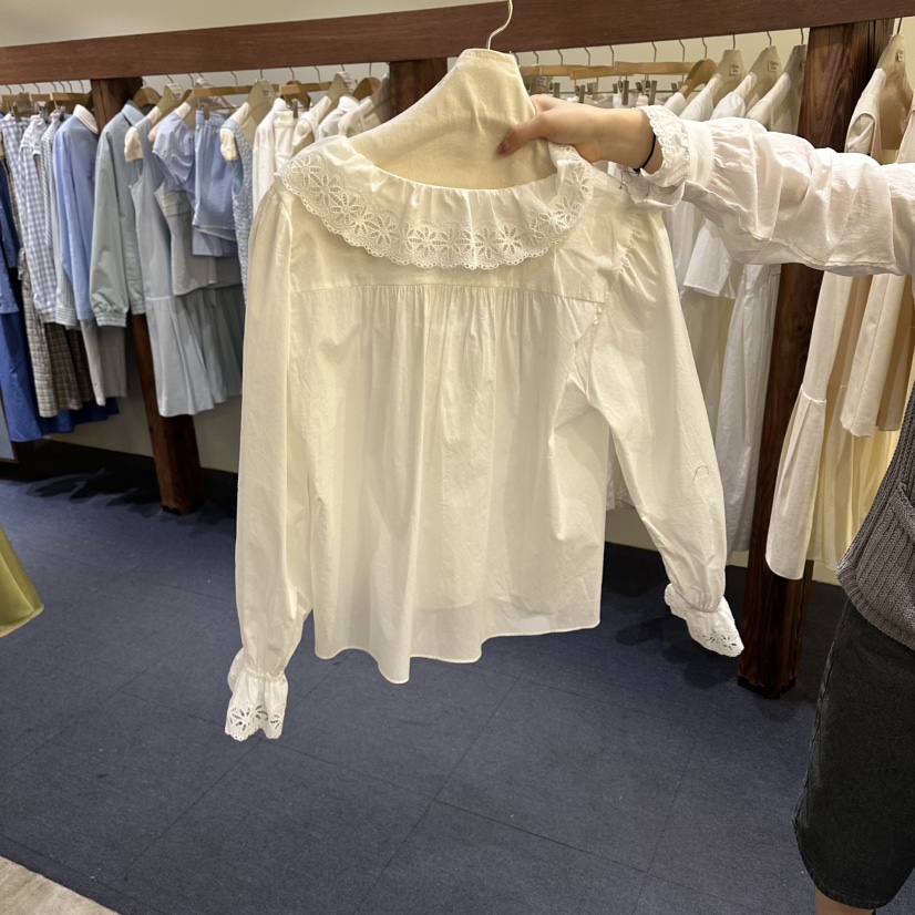 FURE韓國代購女士新品推薦時尚休閑職業26春夏襯衫蕾絲衫鏤空FURE襯衫/蕾絲衫