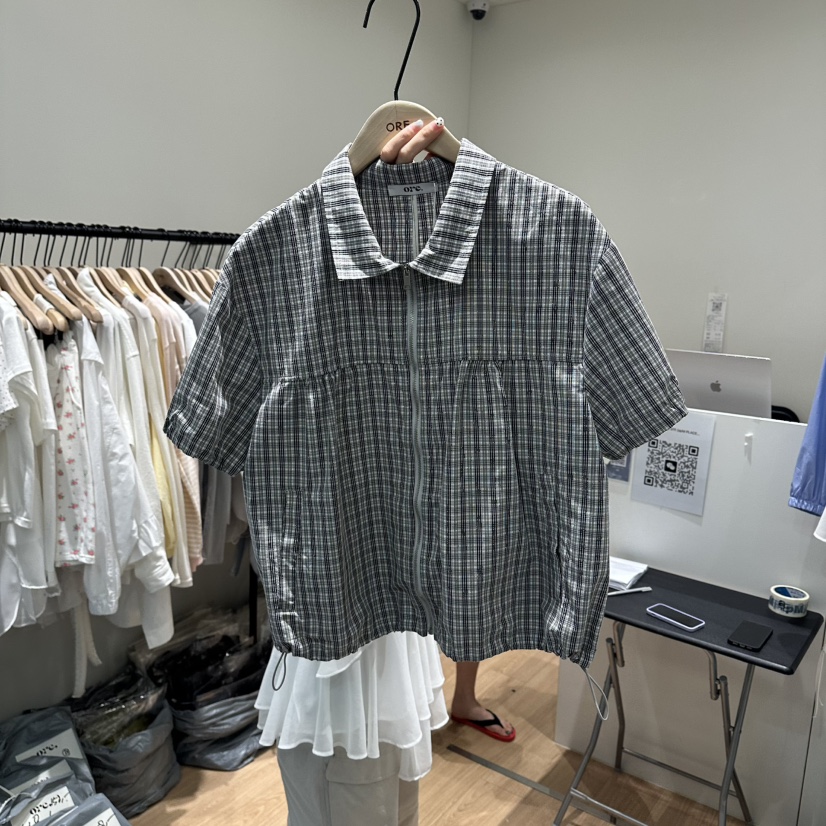 ORE-P東大門代購女裝新品人氣職業熱賣推薦夾克格子褶皺ORE夾克圖色2