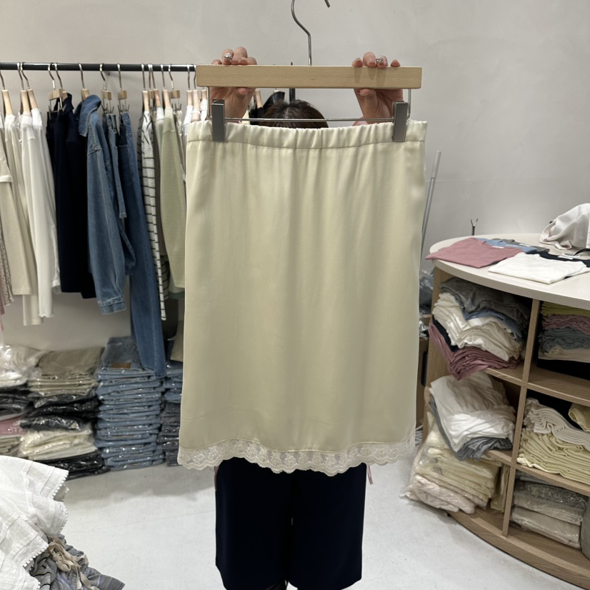 AURA韓國代購女裝新款26春夏休閑真品半身裙中短裙蕾絲絲綢Au ra半身裙/中短裙圖色1