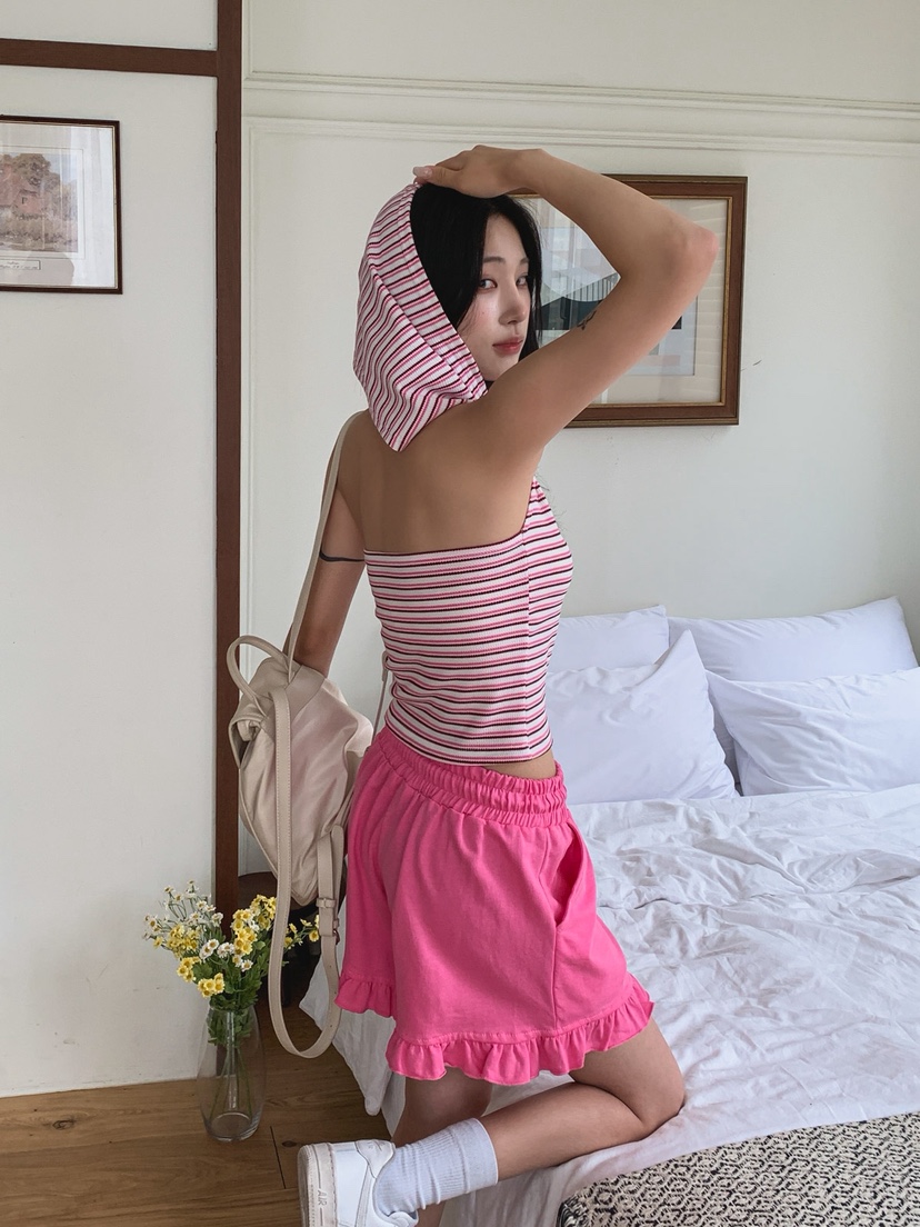 STICK WITH東大門實拍女士新款時尚熱賣人氣休閑短褲豬皮STICK WITH短褲