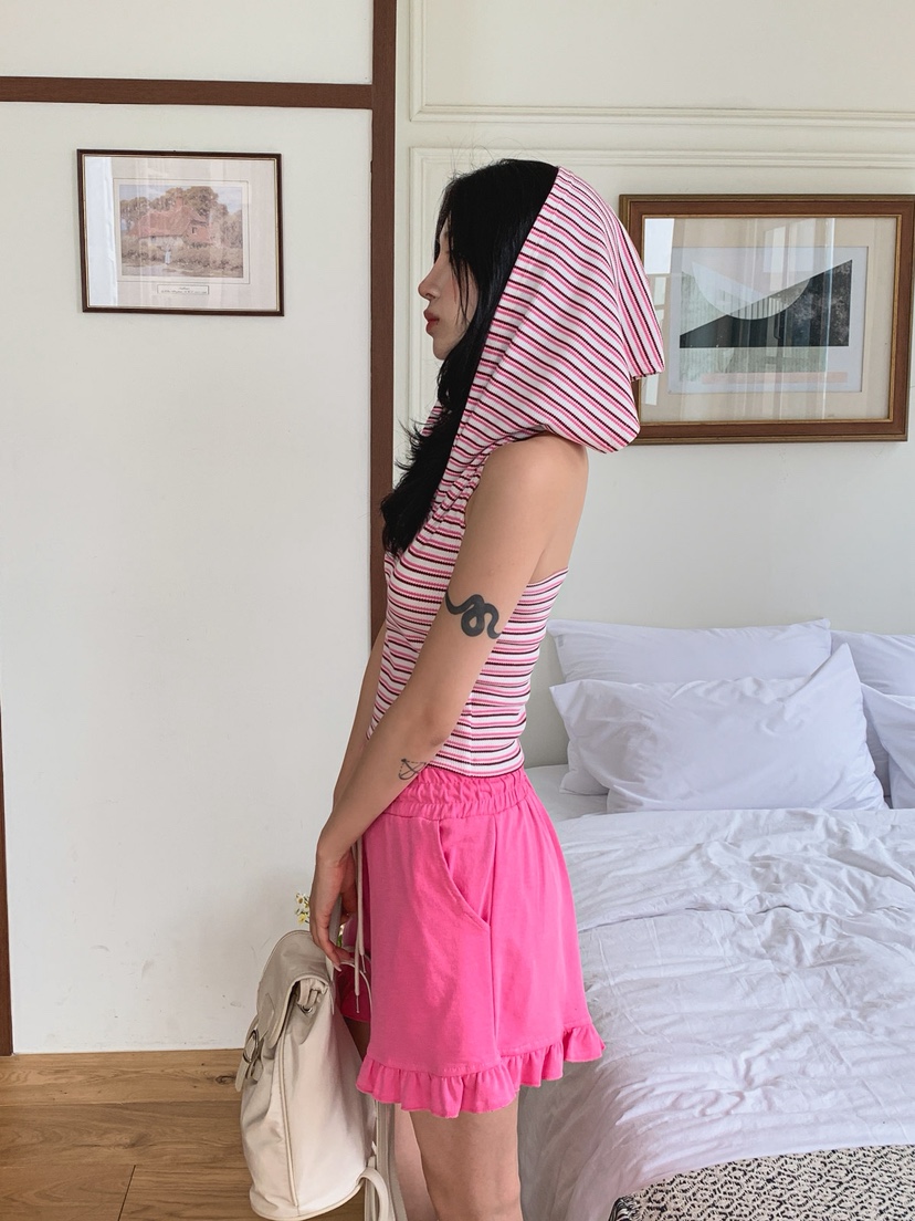 STICK WITH東大門實拍女士新款時尚熱賣人氣休閑短褲豬皮STICK WITH短褲