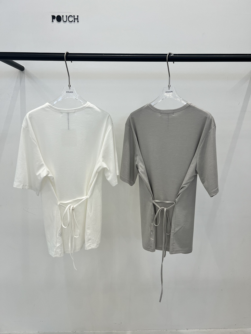 POUCH韓國直郵女士新款人氣職業時尚26春夏熱賣T恤含腰繩POUCHT恤