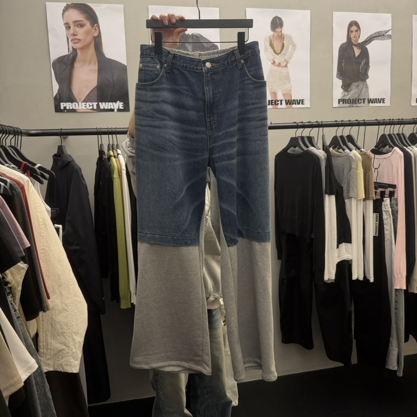 PROJECT WAVE-P韓國代購女裝新款時尚職業26春夏牛仔褲拼色PROJECT WAVE牛仔褲圖色1