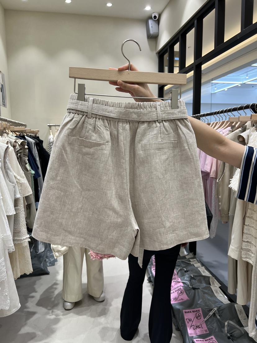 MARIE MARIE韓國直郵女裝新品職業休閑人氣短褲含腰帶亞麻MARIE MARIE短褲