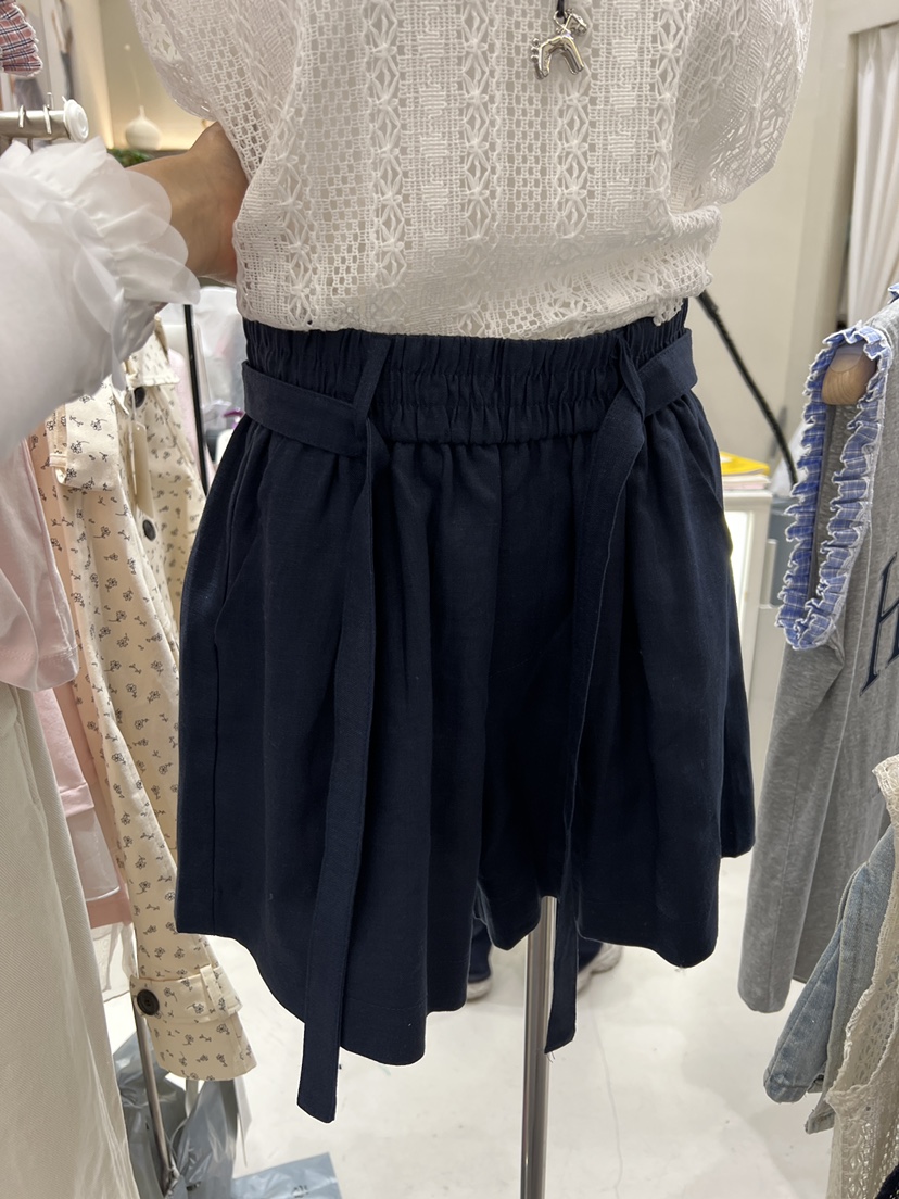 MARIE MARIE韓國直郵女裝新品職業休閑人氣短褲含腰帶亞麻MARIE MARIE短褲圖色4深藍色