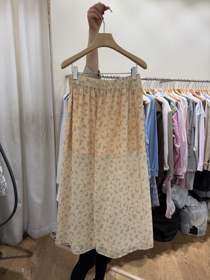 AUVERFIT韓國東大門代購女士新品人氣休閑職業長裙花朵雪紡AUVERFIT長裙