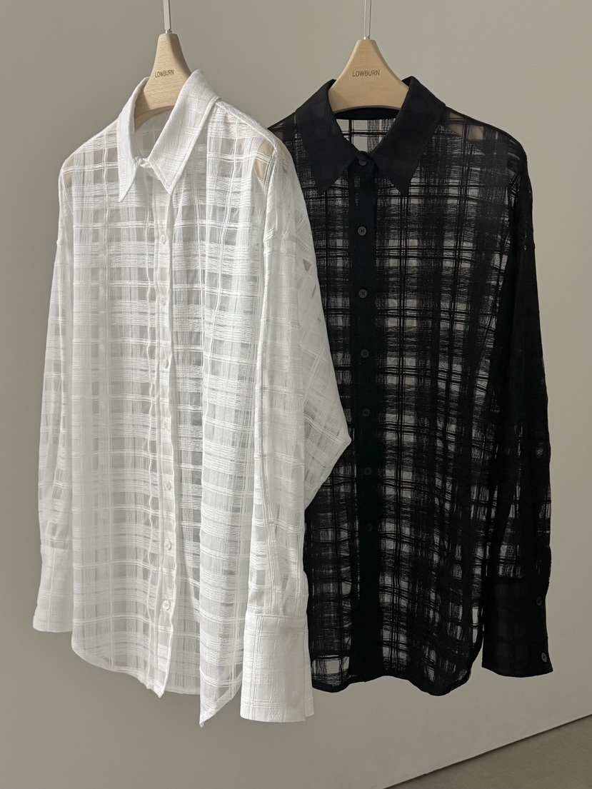 LOWBURN韓國直郵女士新款休閑推薦熱賣襯衫蕾絲衫格子透明LOWBURN襯衫/蕾絲衫