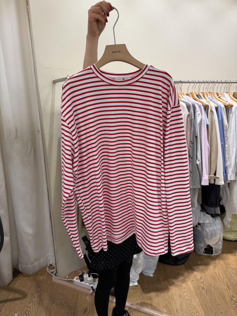 AUVERFIT韓國東大門代購女裝新款26春夏休閑時尚長袖T恤條紋AUVERFIT長袖T恤圖色1