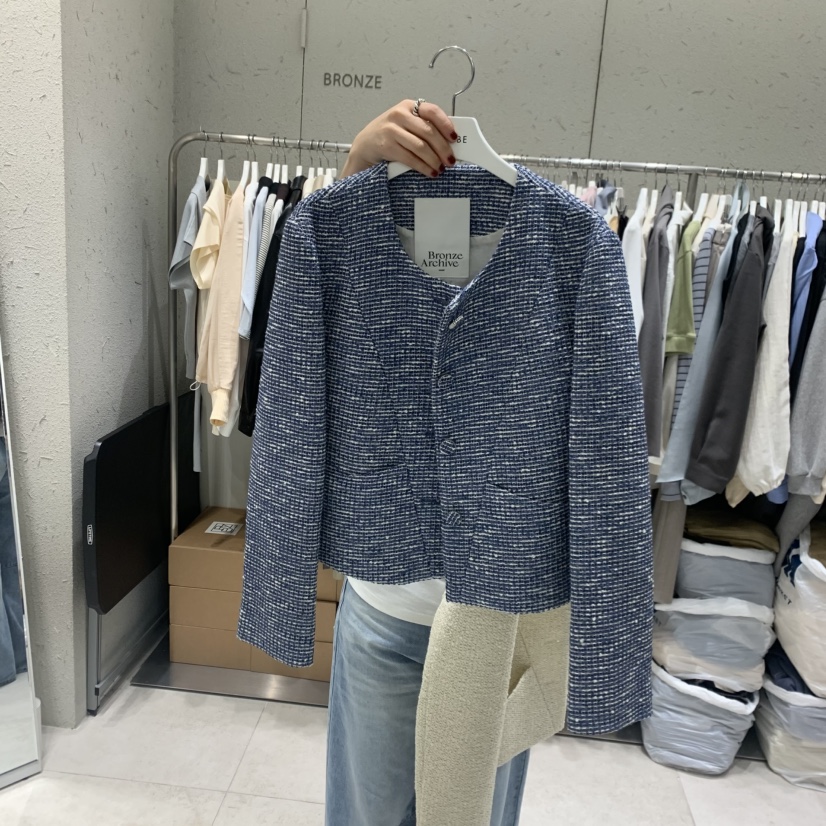 BRONZE韓國東大門代購女士新款熱賣26春夏休閑夾克粗花呢BRONZE夾克圖色1