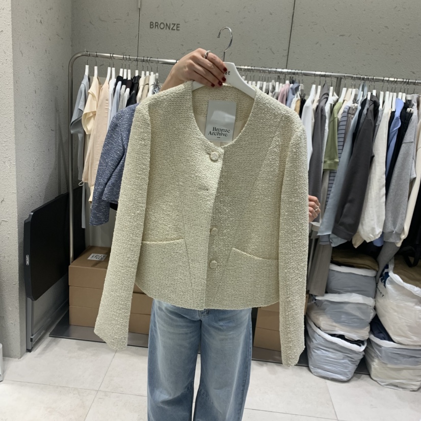 BRONZE韓國東大門代購女士新款熱賣26春夏休閑夾克粗花呢BRONZE夾克圖色2