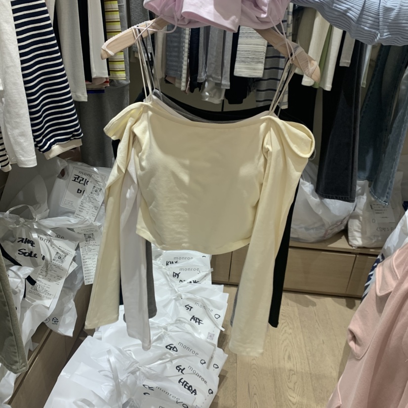 MEMOIRE韓國東大門代購女士新款職業26春夏人氣長袖T恤露肩MEMOIRE長袖T恤圖色5