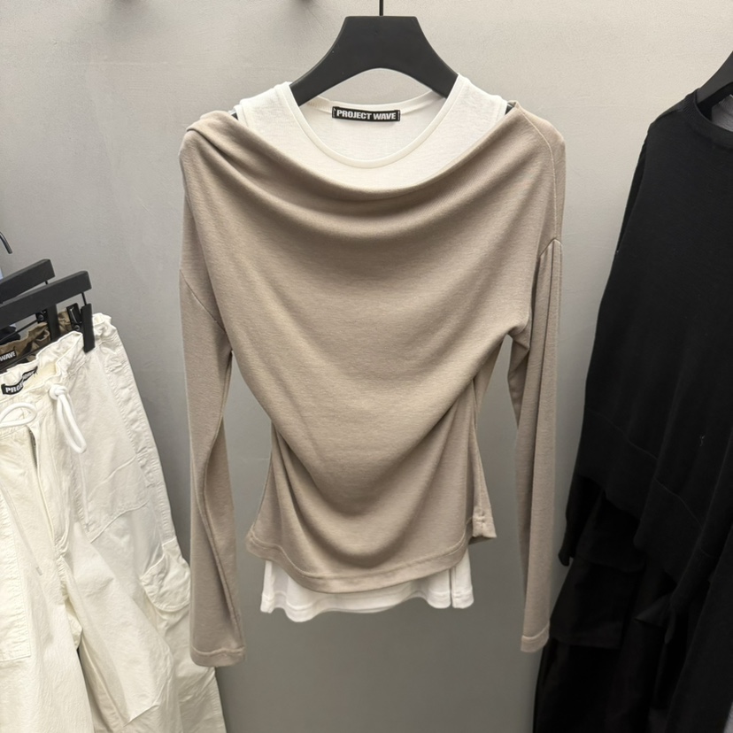 PROJECT WAVE-P韓國東大門直郵女裝新款26春夏長袖T恤假兩件雙層PROJECT WAVE長袖T恤圖色1