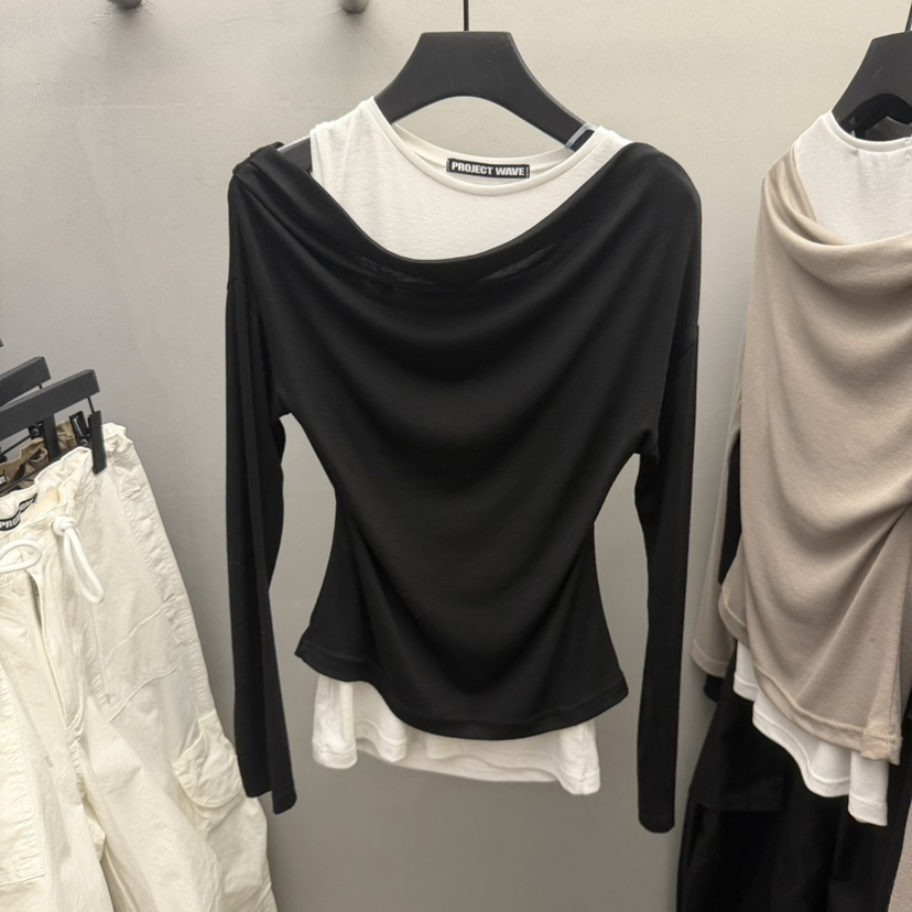 PROJECT WAVE-P韓國東大門直郵女裝新款26春夏長袖T恤假兩件雙層PROJECT WAVE長袖T恤圖色2